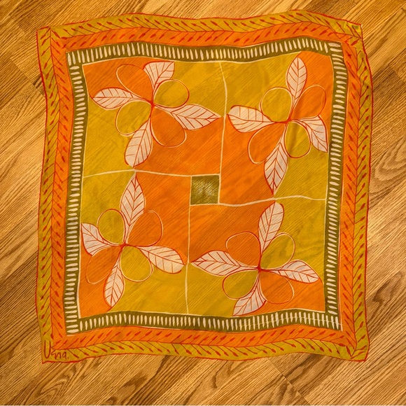 Vera Neumann Accessories - Vintage Vera Neumann sheer floral 26” square Scarf in orange, chartreuse green